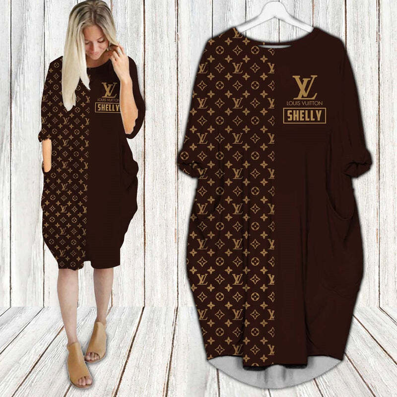 Louis Vuitton Lv Brown Batwing Pocket Dress Luxury Clothing Clothes