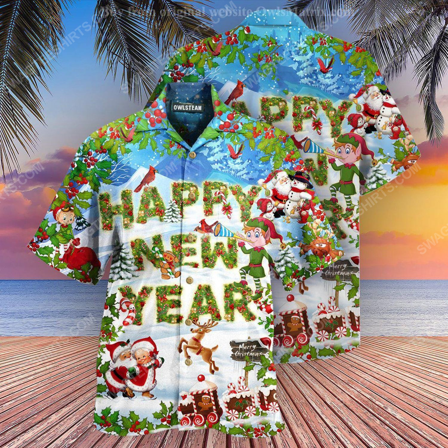 Merry Christmas And Happy New Year Full Print Hawaiian Shirt Maria ...