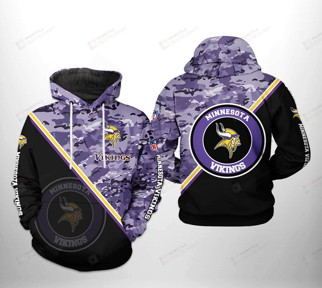 Minnesota Vikings NFL Camo Team 3D Pullover Hoodie, Zip-up Hoodie ...