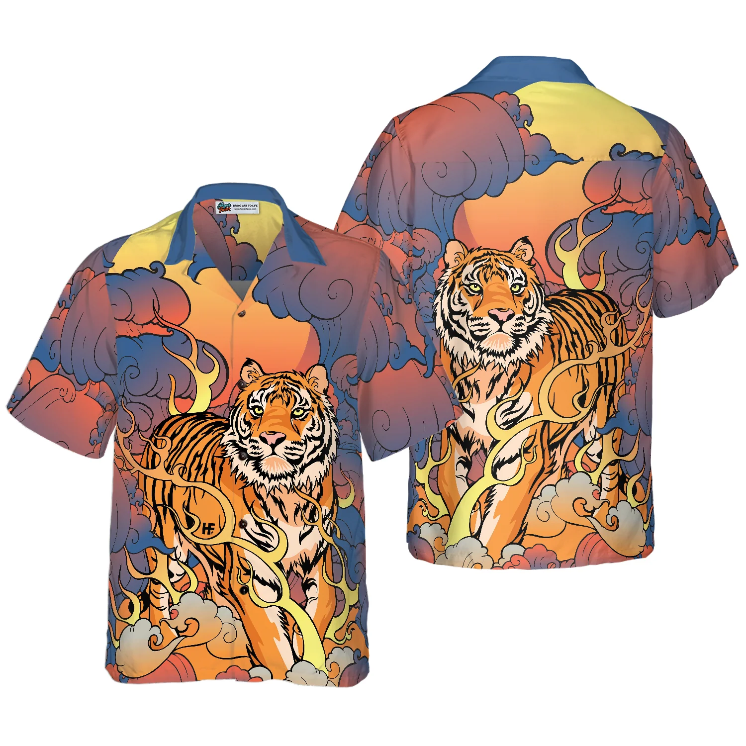 Oriental Powerful Tiger Hawaiian Shirt Dawn Sun And Cloud Tiger Print ...