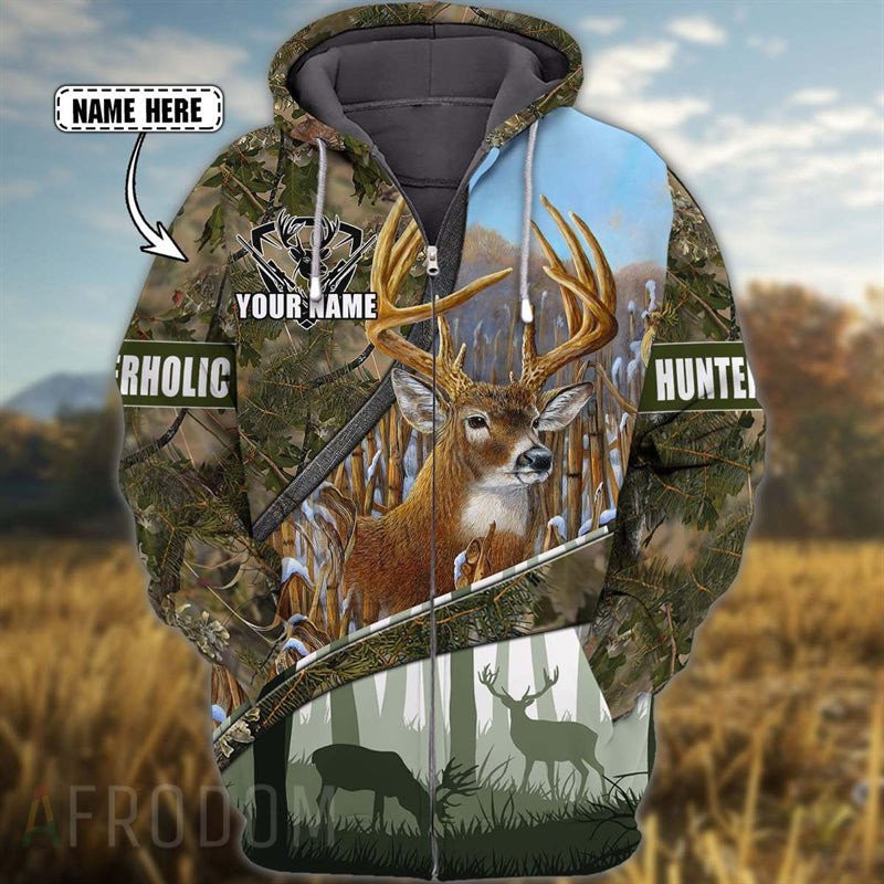 Personalized Deer Hunting Zip Hoodie - HomeFavo