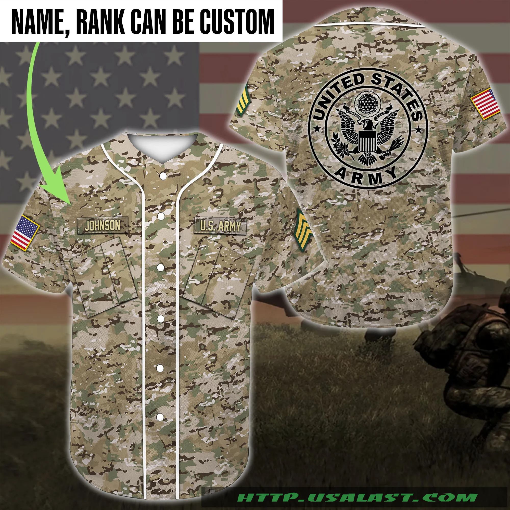 Personalized US Army Camouflage Baseball Shirt - HomeFavo
