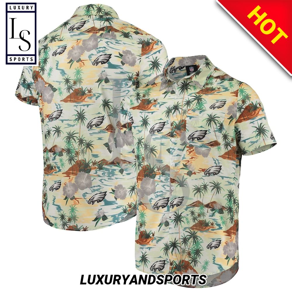 Philadelphia Eagles Cream Paradise Floral Hawaiian Shirt