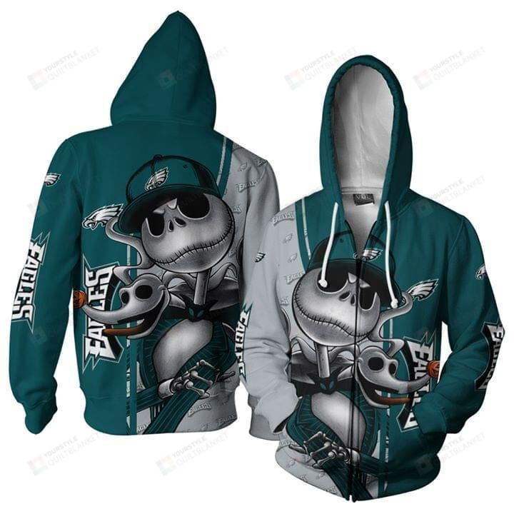 Philadelphia Eagles Jack Skellington Halloween 3D Pullover Hoodie, Zip ...