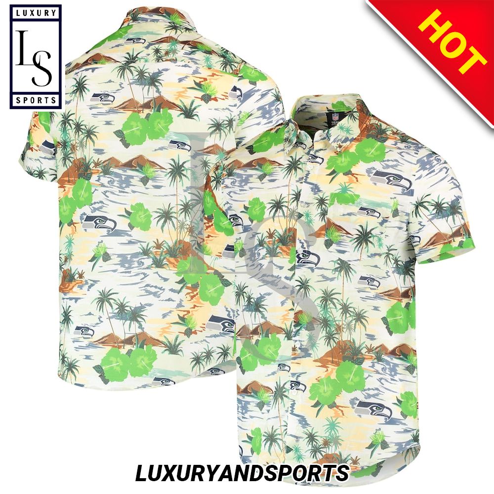 Seattle Seahawks Cream Paradise Floral Hawaiian Shirt