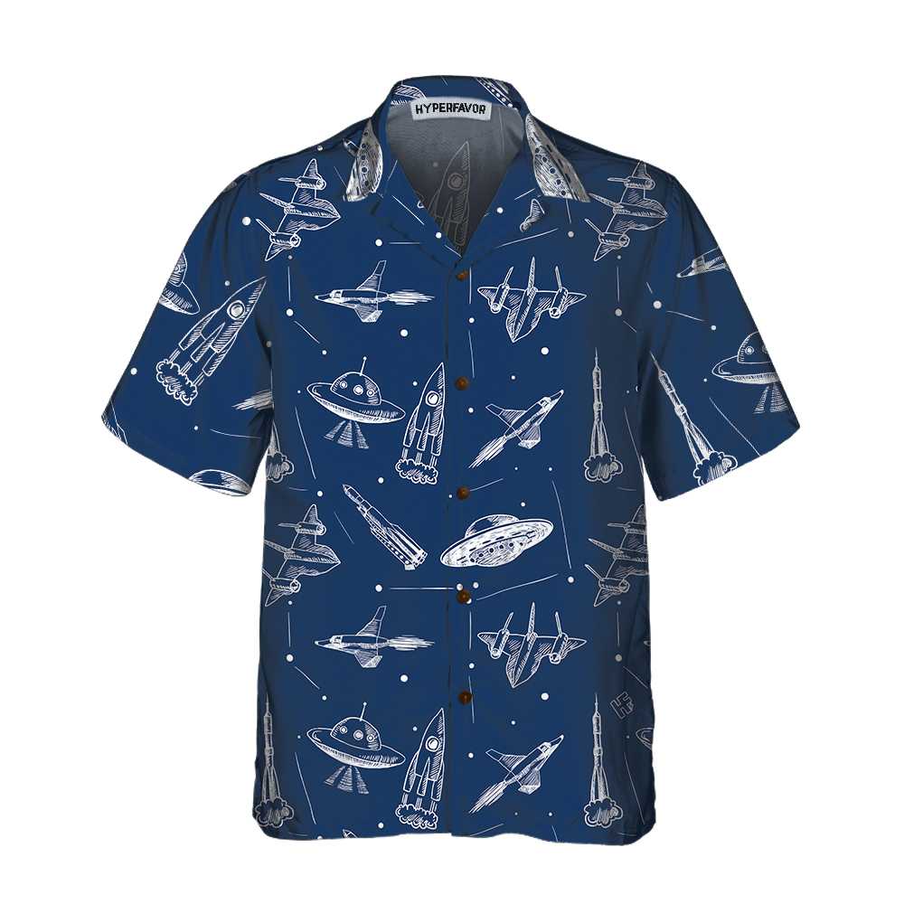 Space Aircraft Seamless Pattern Hawaiian Shirt Navy Aircraft Aviation ...