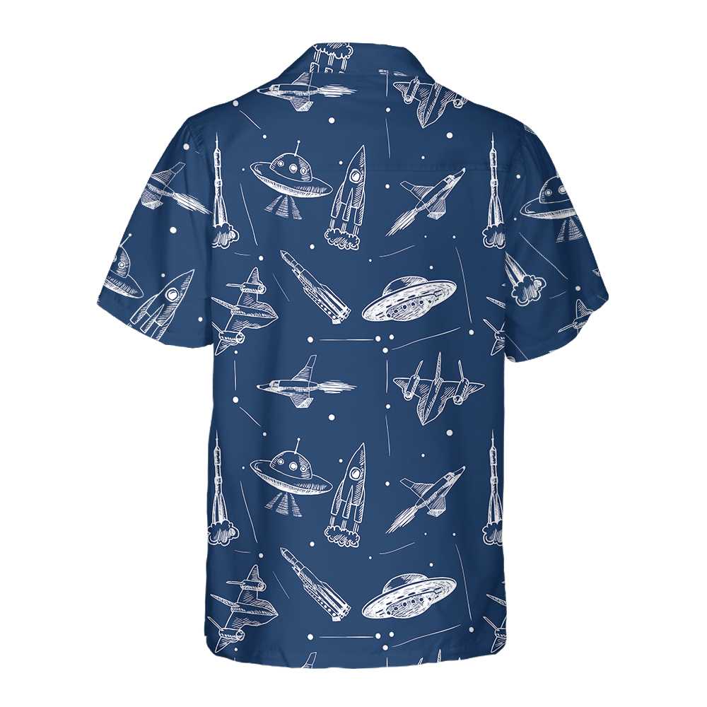 Space Aircraft Seamless Pattern Hawaiian Shirt Navy Aircraft Aviation ...