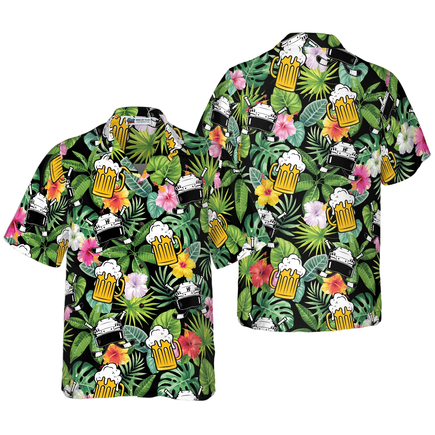 Summer Colorful Hockey And Beer Hawaiian Shirt Aloha Shirt For Men and Women