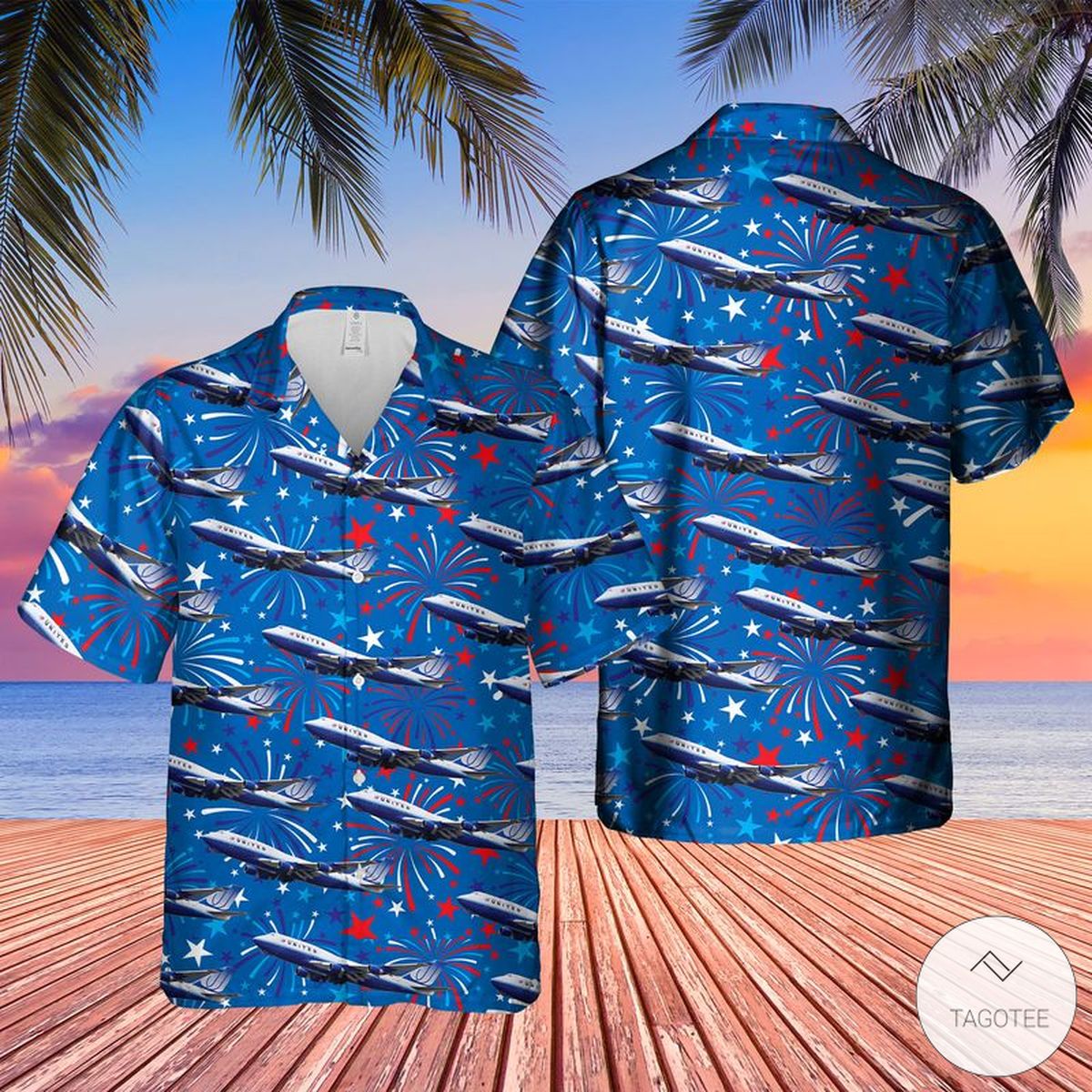 Us Airlines 4 Boeing 747 422 4Th Of July Hawaiian Shirt - HomeFavo