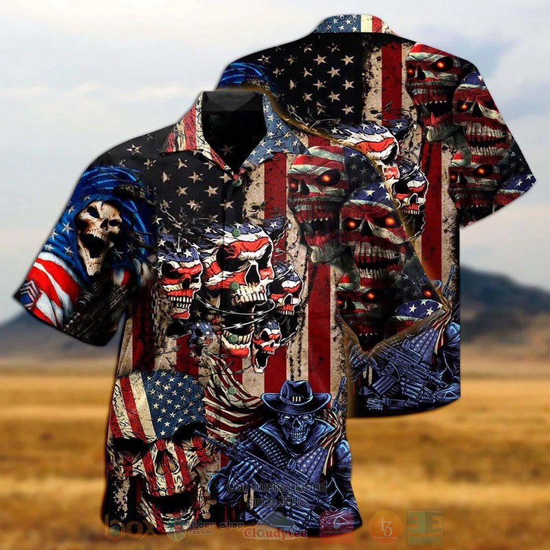 American Flag Skull Hawaiian Shirt - HomeFavo