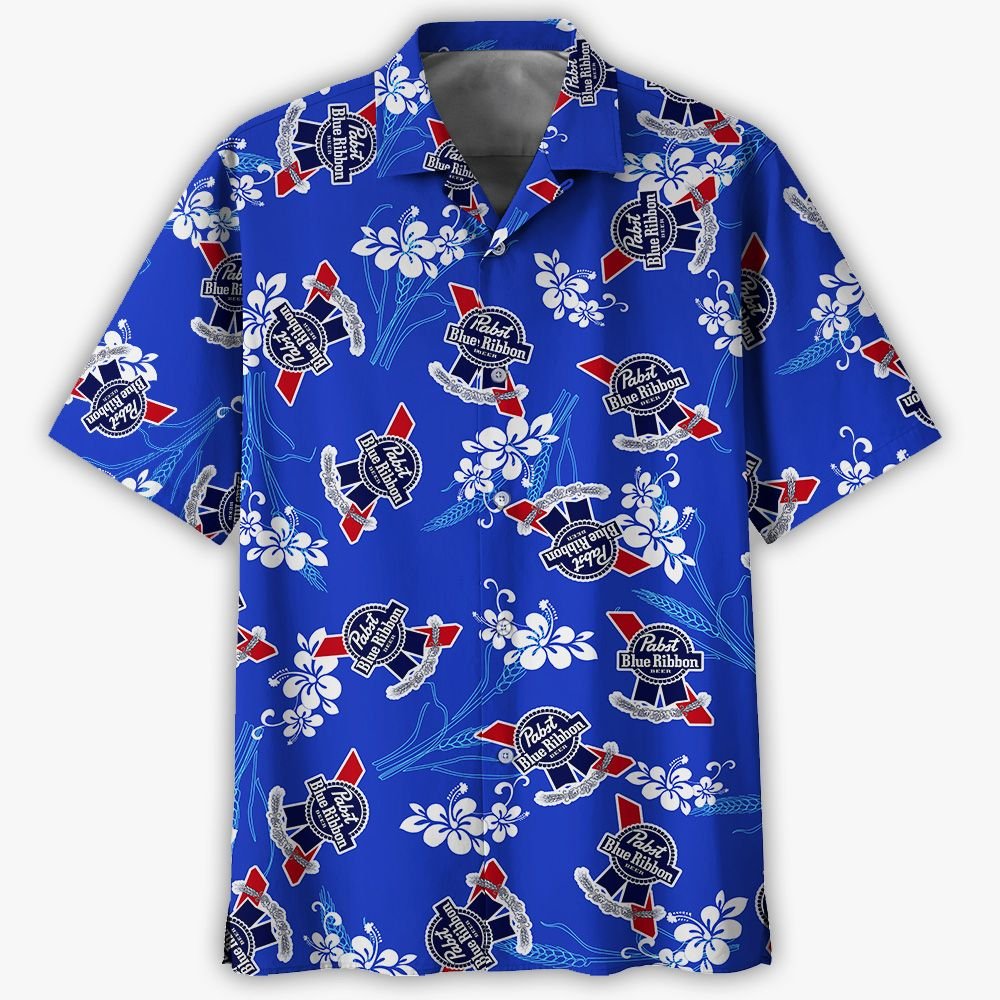 Beer, Pabst Blue Ribbon Hawaiian Sleeve Shirts Hawaiian Shirts For ...