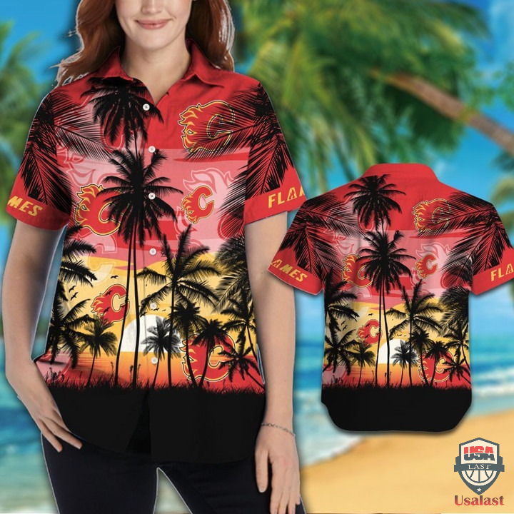 Calgary Flames Palm Tree Hawaiian Shirt - HomeFavo