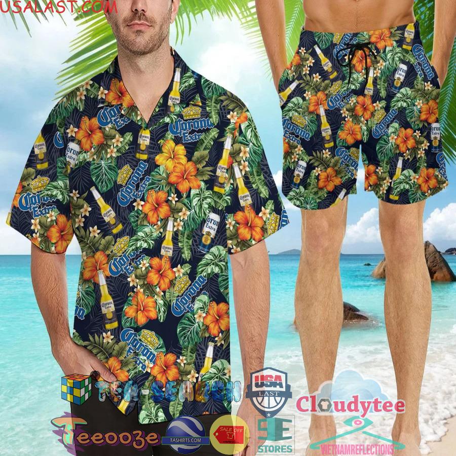 Corona Extra Beer Tropical Flowery Aloha Summer Beach Hawaiian Shirt