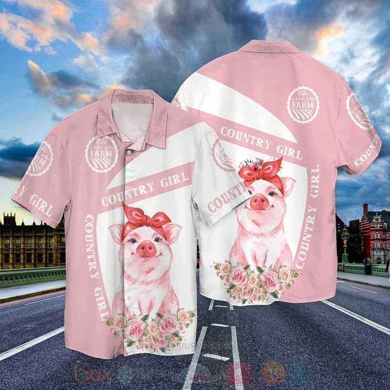 Country Girl Pig With Flowers Short Sleeve Hawaiian Shirt