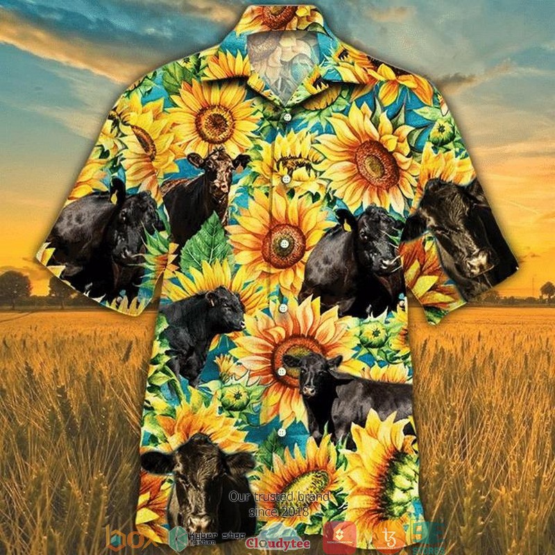 Cow Sunflower Short Sleeve Hawaiian Shirt