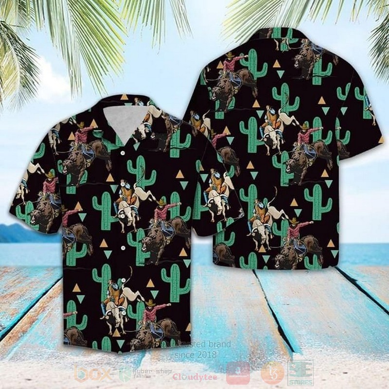 Cowboy And Cactus Short Sleeve Hawaiian Shirt - HomeFavo