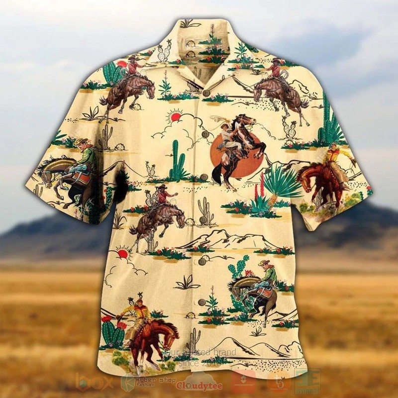 Cowboy Horse Riding In The Desert Pattern Hawaiian Shirt