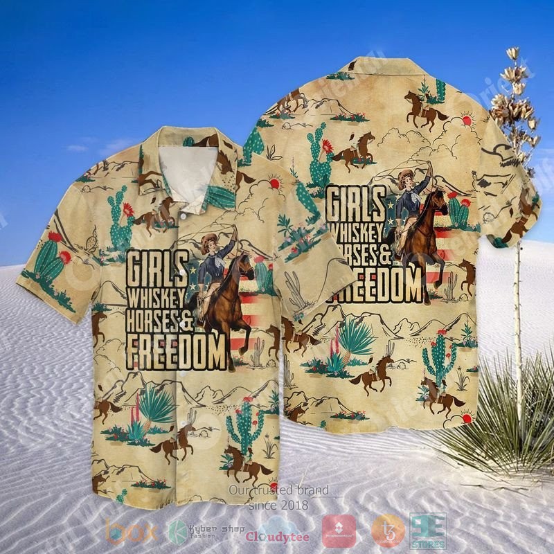 Cowgirl Girl Whiskey Horses And Freedom Hawaiian Shirt