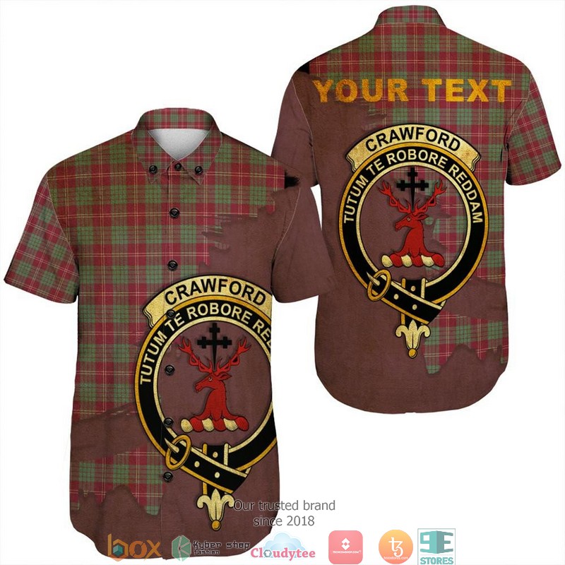 Crawford Ancient Tartan Crest Personalized Short Sleeve Hawaiian Shirt