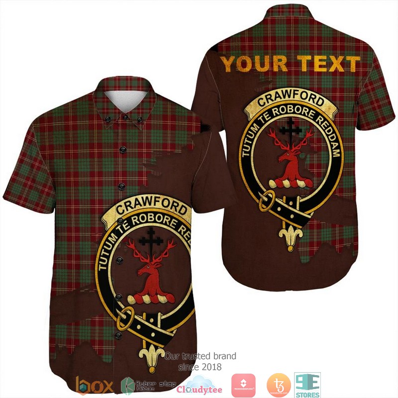 Crawford Modern Tartan Crest Personalized Short Sleeve Hawaiian Shirt