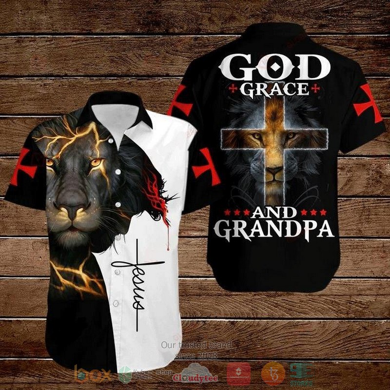 Cross Jesus Bible Lion God Grace And Grandpa Hawaiian Shirt