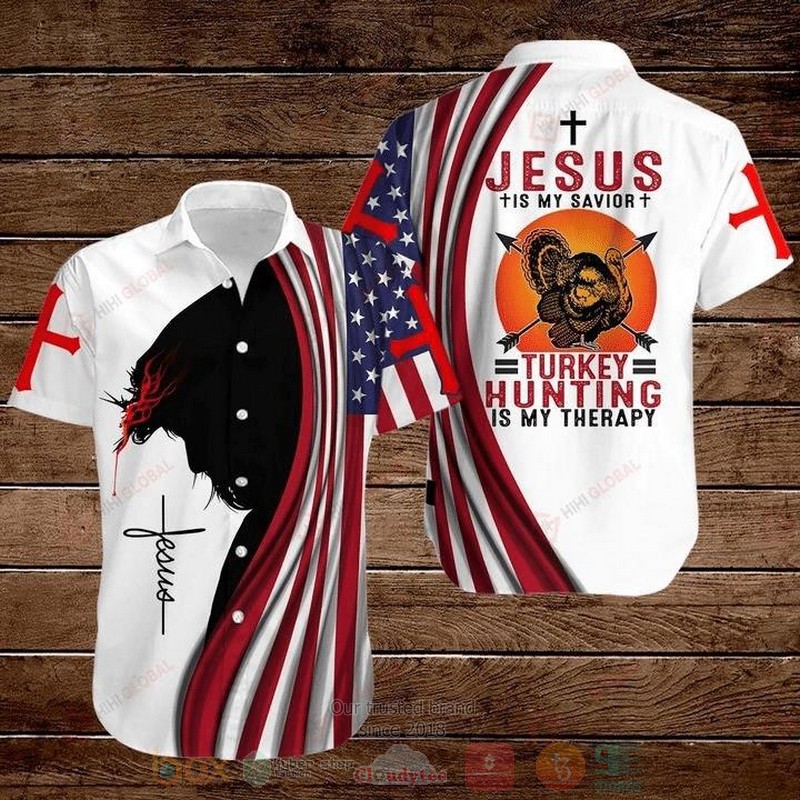 Cross Jesus Bible Turkey Bird Jesus Is My Savior Turkey Hunting Is My Therapy Short Sleeve Hawaiian Shirt