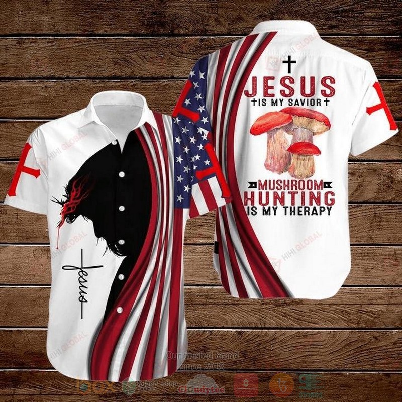 Cross Wild Mushroom Jesus Is My Savior Mushroom Hungting Is My Therapy Short Sleeve Hawaiian Shirt