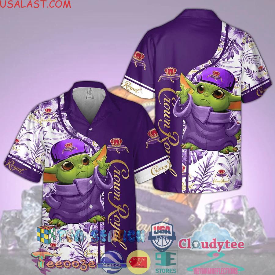 Crown Royal Baby Yoda Tropical Aloha Summer Beach Hawaiian Shirt