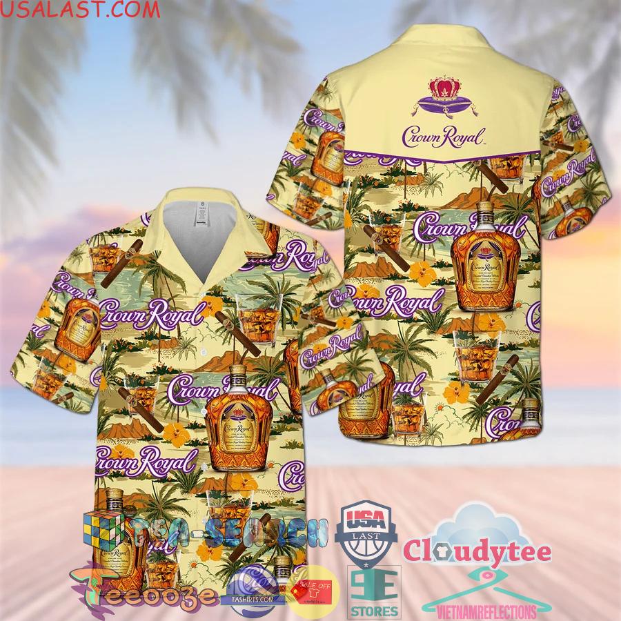 Crown Royal Canadian Whisky Palm Tree Aloha Summer Beach Hawaiian Shirt