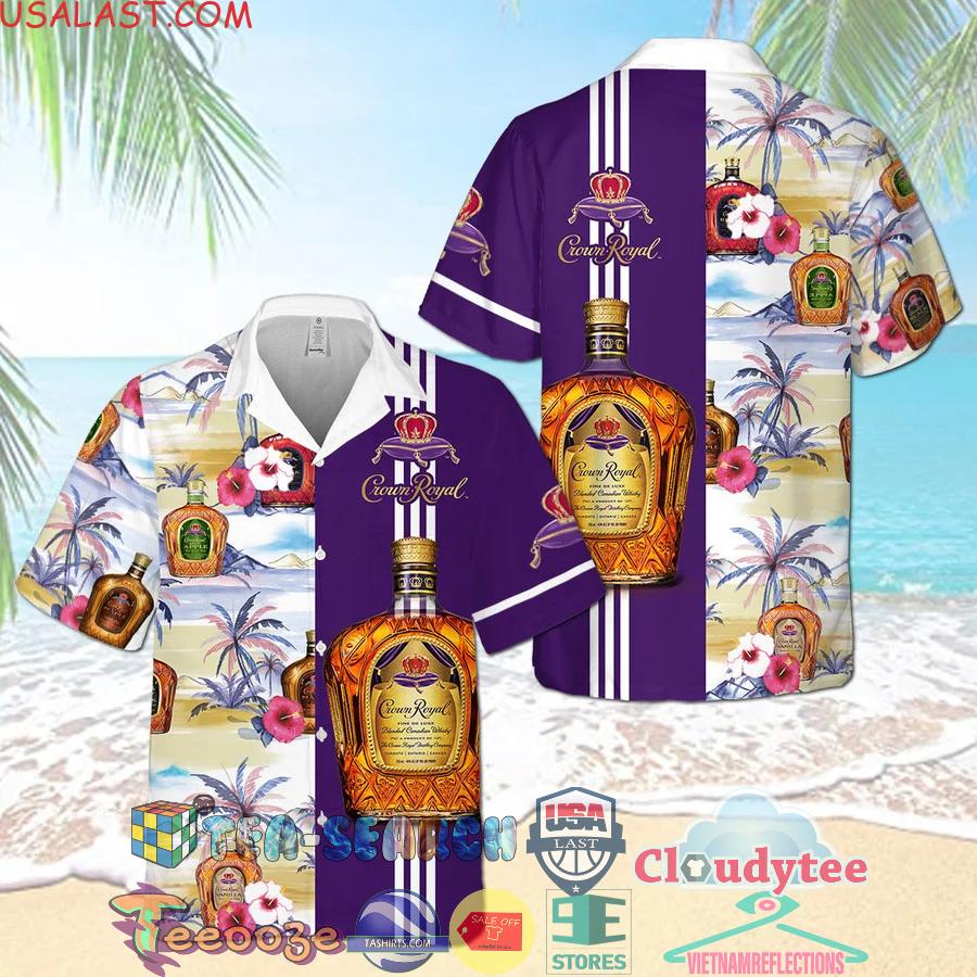 Crown Royal Collection Hibiscus Palm Tree Aloha Summer Beach Hawaiian Shirt