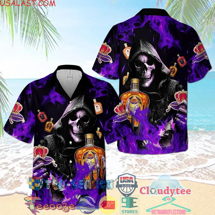 Crown Royal Flame Smiling Death Aloha Summer Beach Hawaiian Shirt