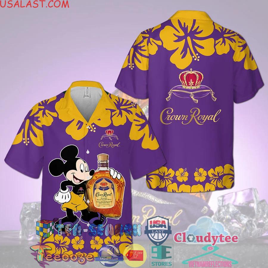 Crown Royal Mickey Mouse Hibiscus Aloha Summer Beach Hawaiian Shirt