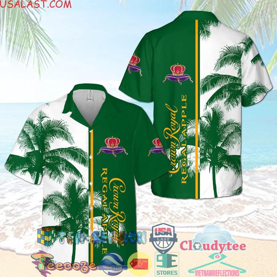 Crown Royal Regal Apple Palm Tree Aloha Summer Beach Hawaiian Shirt