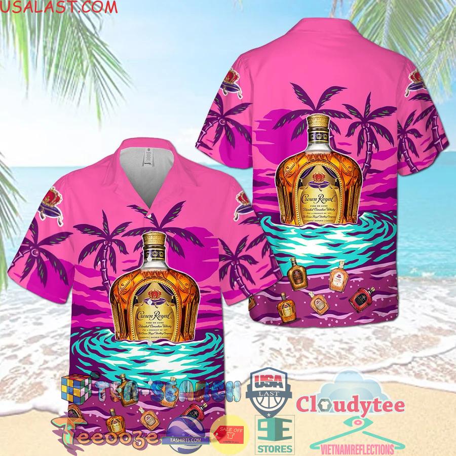 Crown Royal Sand Palm Tree Aloha Summer Beach Hawaiian Shirt