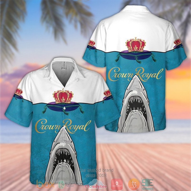 Crown Royal Shark White Blue Hawaiian Shirt