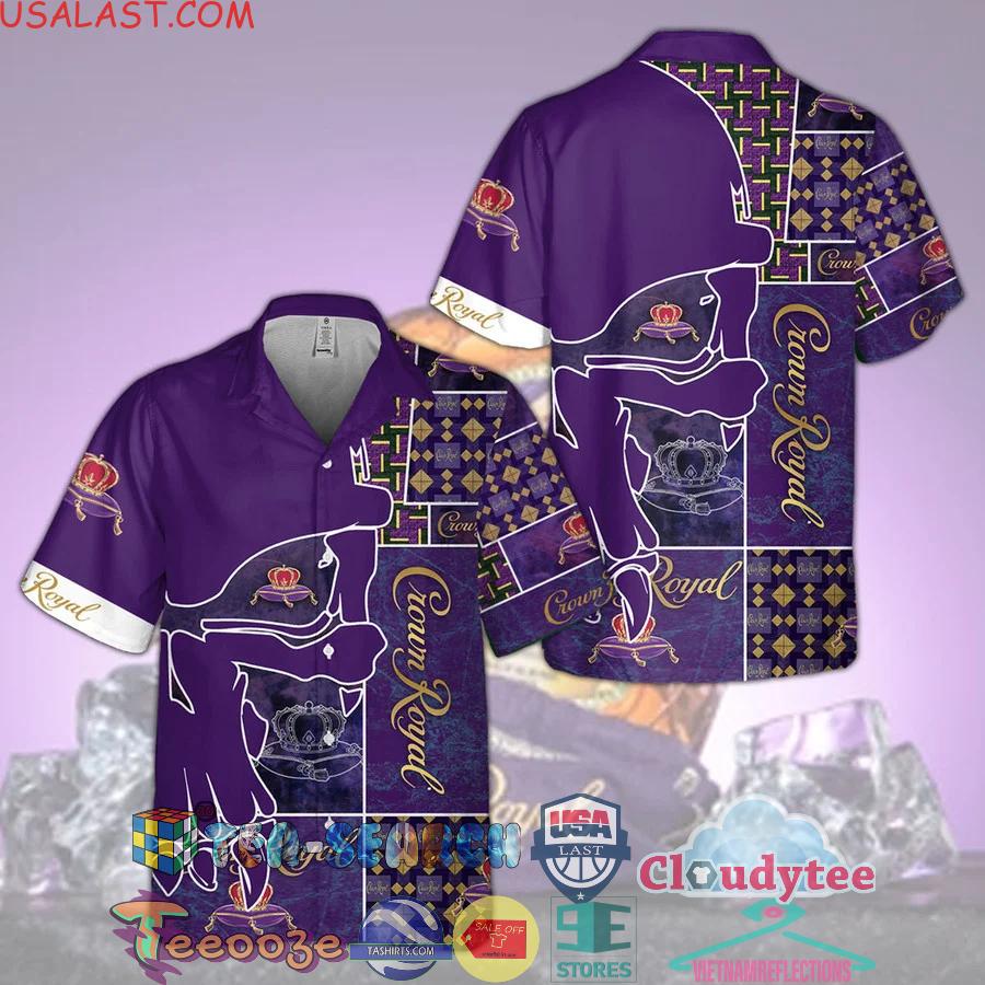 Crown Royal Skull Purple Aloha Summer Beach Hawaiian Shirt