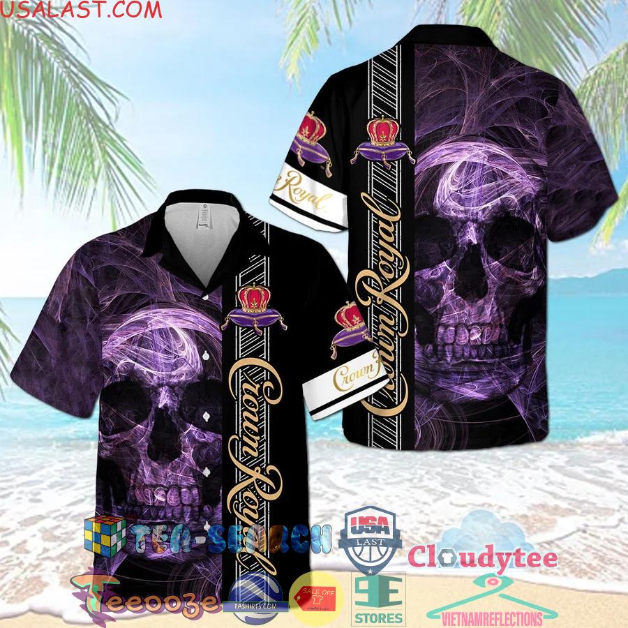 Crown Royal Smoky Purple Skull Aloha Summer Beach Hawaiian Shirt