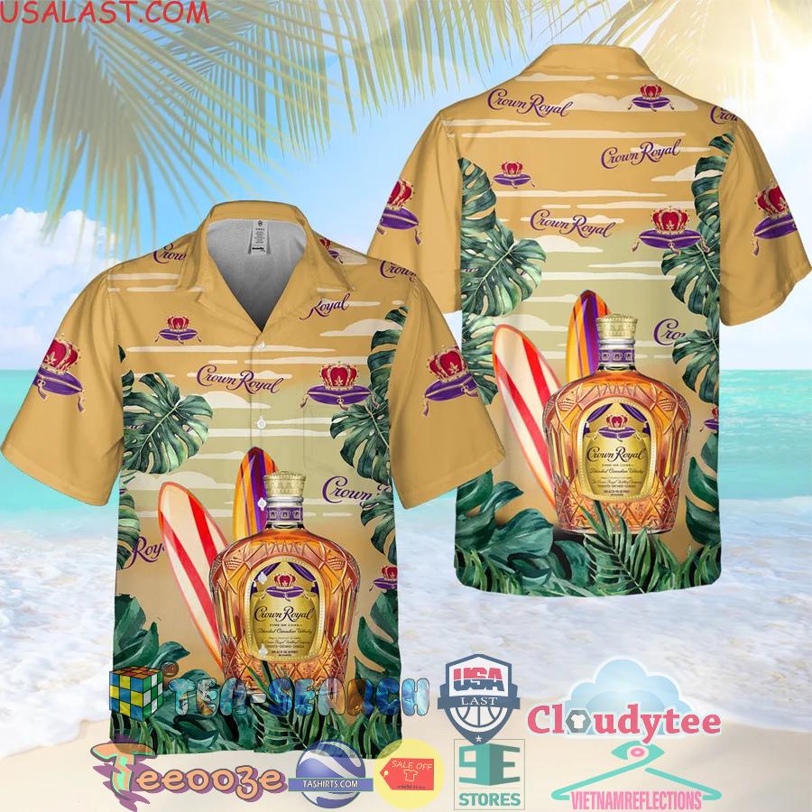 Crown Royal Surfing Tropical Leaf Aloha Summer Beach Hawaiian Shirt