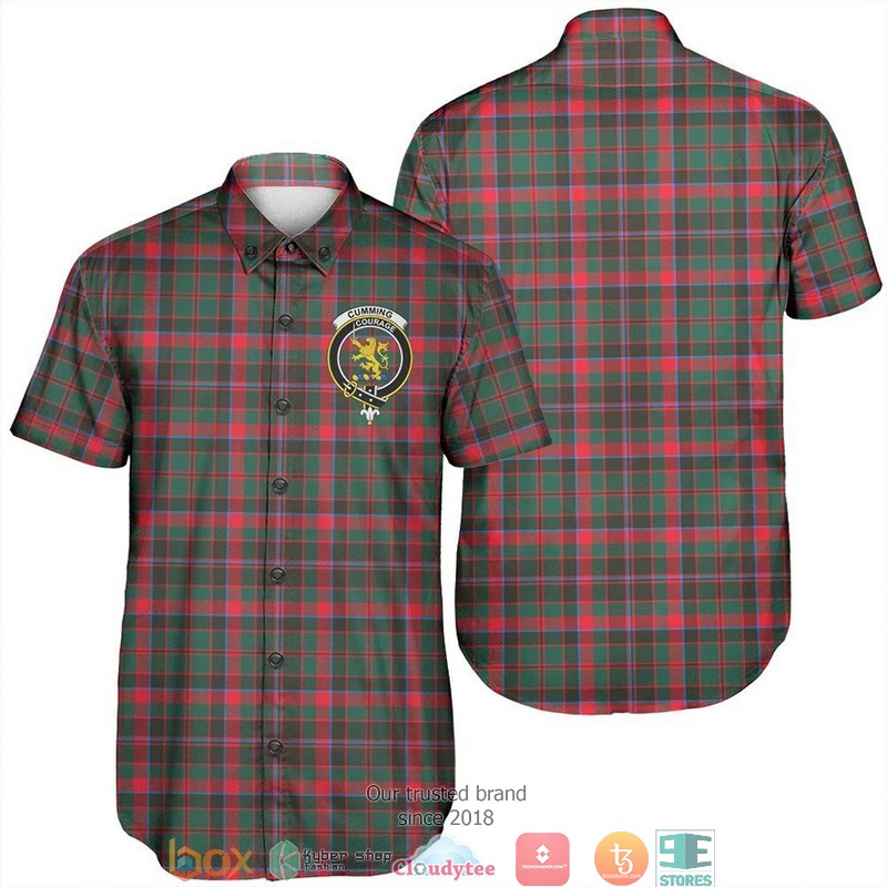 Cumming Hunting Modern Tartan Crest Short Sleeve Hawaiian Shirt