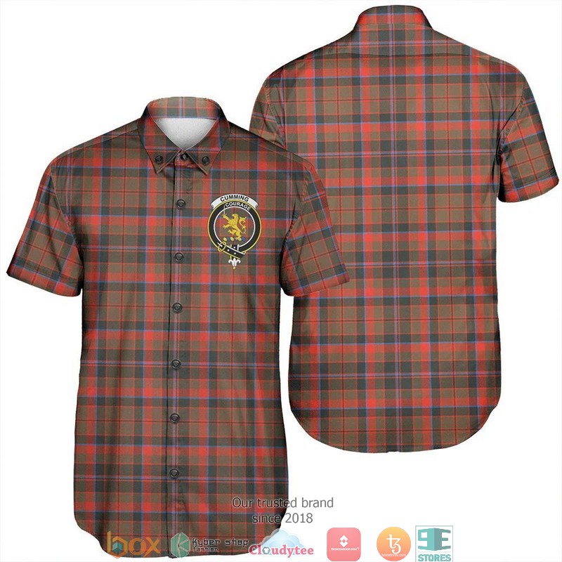 Cumming Hunting Weathered Tartan Crest Short Sleeve Hawaiian Shirt