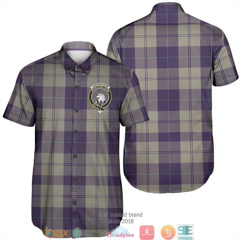 Cunningham Dress Blue Dancers Tartan Crest Short Sleeve Hawaiian Shirt