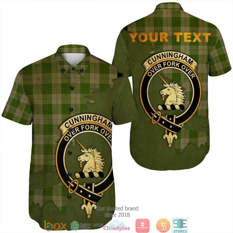 Cunningham Dress Green Dancers Tartan Crest Personalized Short Sleeve Hawaiian Shirt