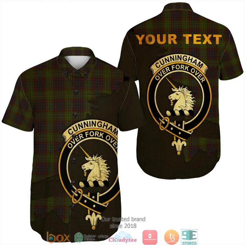 Cunningham Hunting Modern Tartan Crest Personalized Short Sleeve Hawaiian Shirt