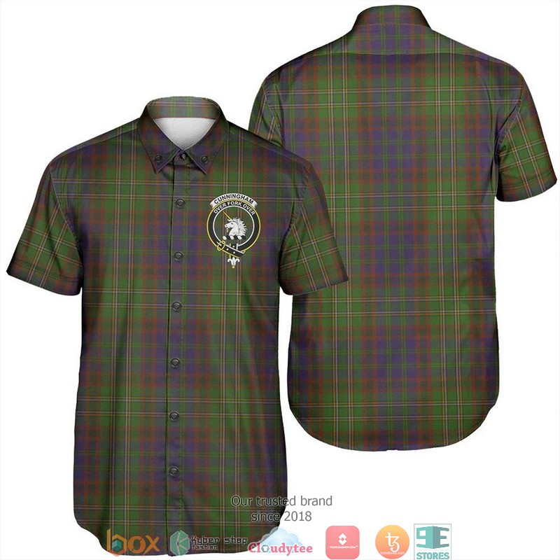 Cunningham Hunting Modern Tartan Crest Short Sleeve Hawaiian Shirt