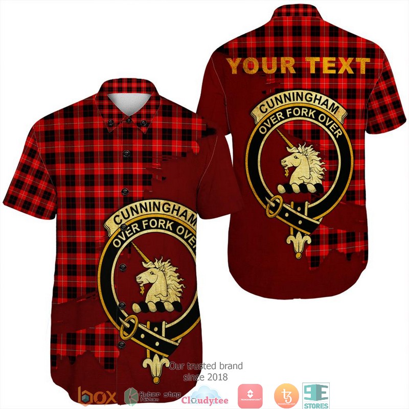 Cunningham Modern Tartan Crest Personalized Short Sleeve Hawaiian Shirt