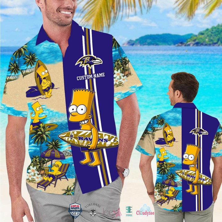 Custom Name Baltimore Ravens Bart Simpson Hawaiian Shirt