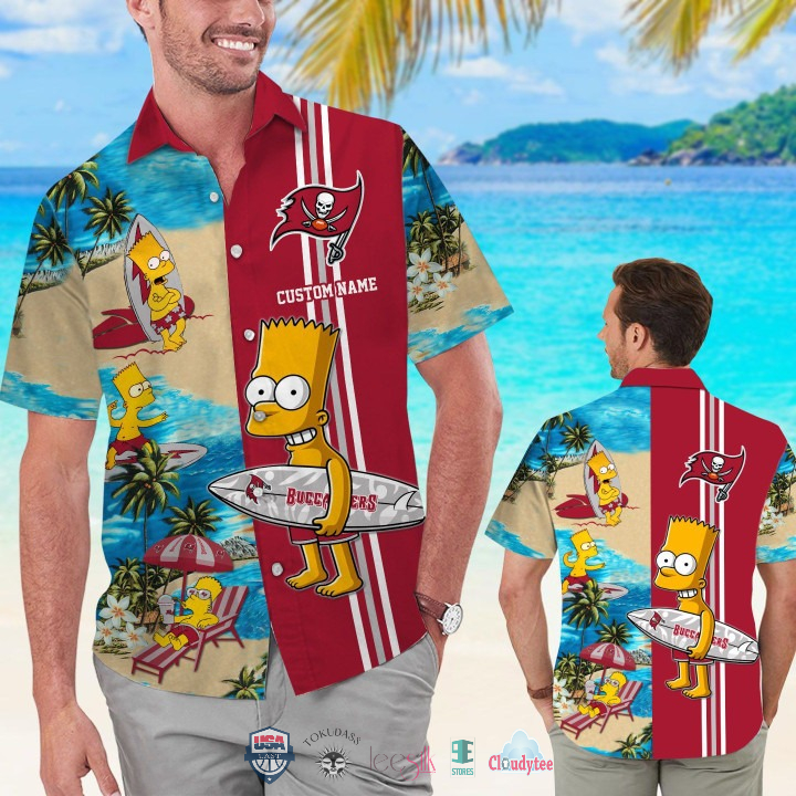 Custom Name Tampa Bay Buccaneers Bart Simpson Hawaiian Shirt