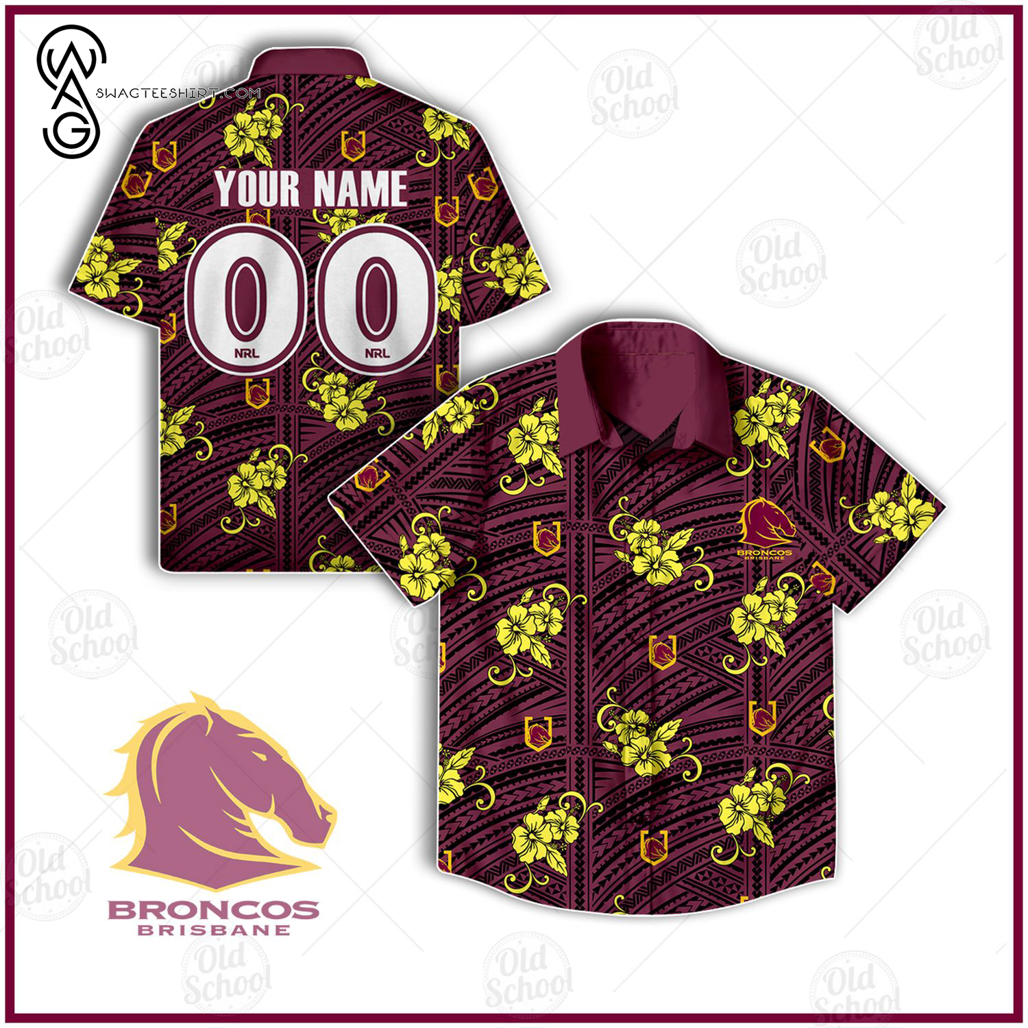 Custom Nrl Brisbane Broncos Full Printing Hawaiian Shirt