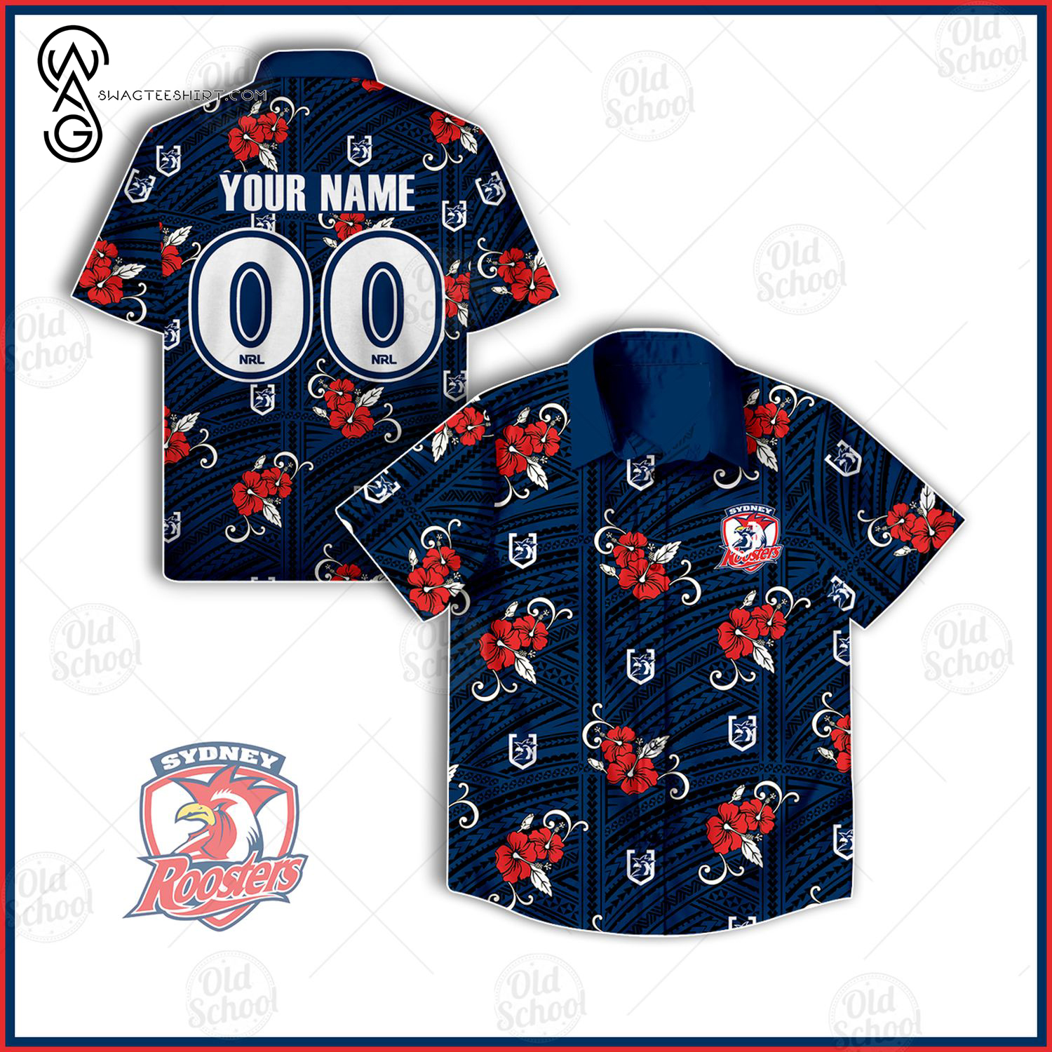 Custom Nrl Sydney Rooster Full Printing Hawaiian Shirt