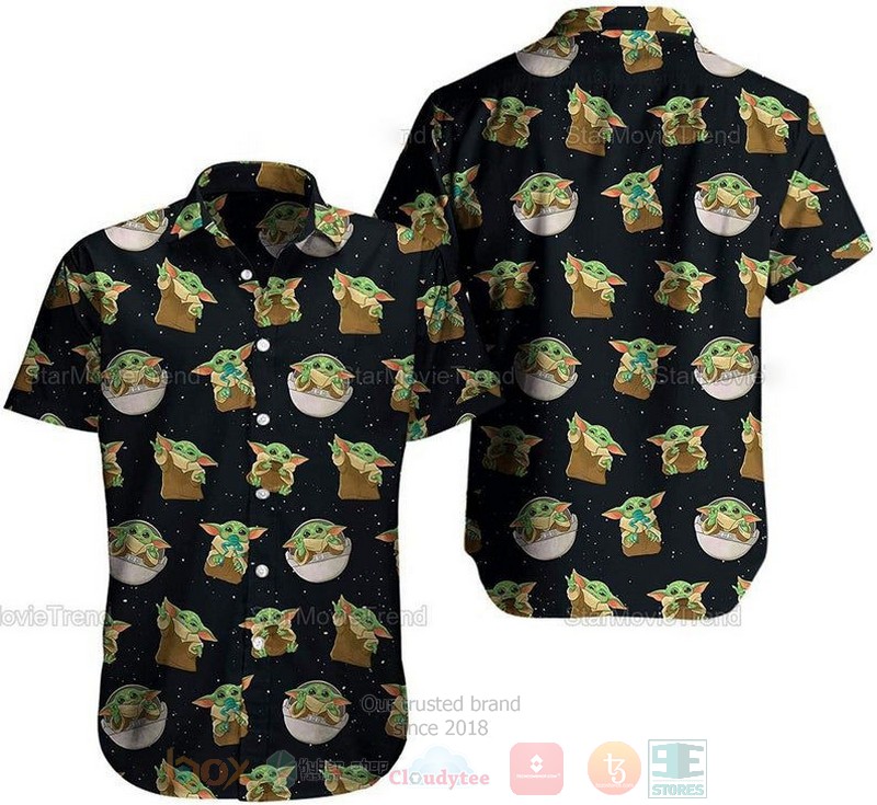 Cute Baby Yoda Galaxy Button Star Wars Movie Short Sleeve Hawaiian Shirt